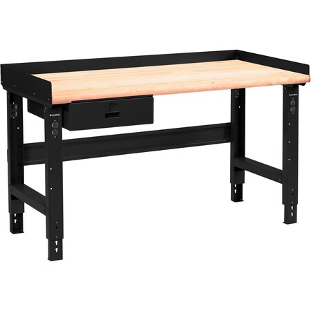 Global Industrial 48 x 36 Adj Height Workbench w/Drawer, Black- Maple Safety Edge Top 319081ABK